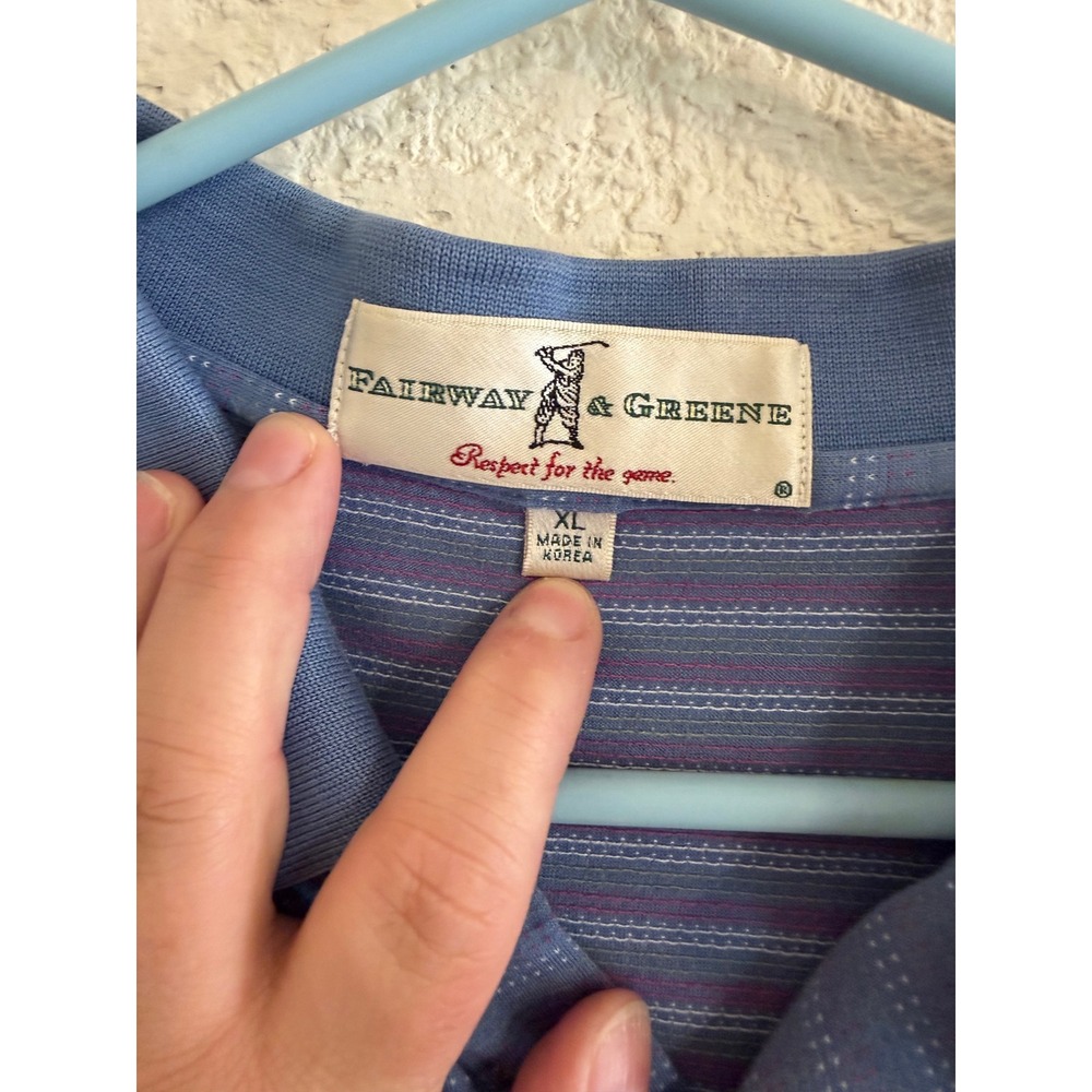 Fairway Greene Men XL Blue Striped Polo Jimmie Austin University Golf Club Shirt - Picture 3 of 7